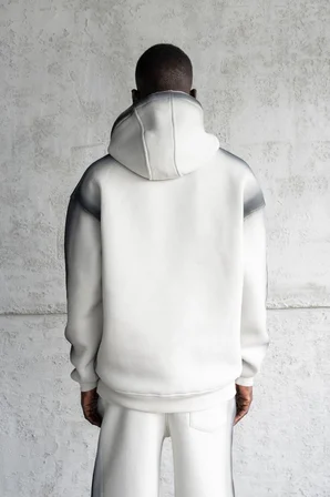 Erkek Hand Made Sprey Efektli Şardonlu Kapüşonlu Sweatshirt Uzay Grisi