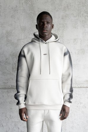 Erkek Hand Made Sprey Efektli Şardonlu Kapüşonlu Sweatshirt Uzay Grisi
