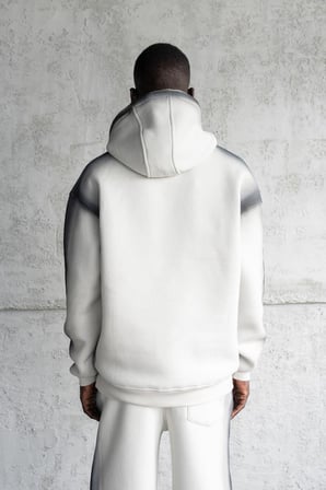 Erkek Hand Made Sprey Efektli Şardonlu Kapüşonlu Sweatshirt Uzay Grisi