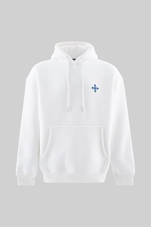 Erkek Ornamental Nakışlı Şardonlu Kapüşonlu Sweatshirt Ekru