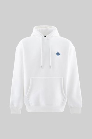 Erkek Ornamental Nakışlı Şardonlu Kapüşonlu Sweatshirt Ekru