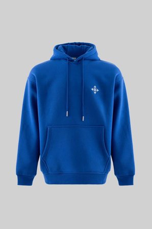 Erkek Ornamental Nakışlı Şardonlu Kapüşonlu Sweatshirt Açık Mavi