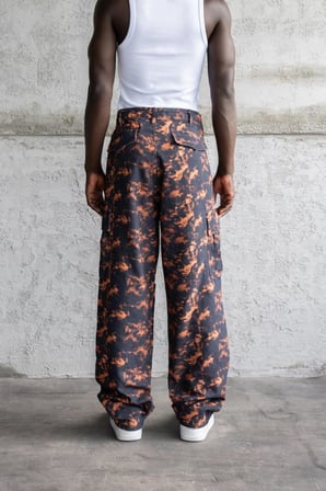 Erkek Baggy Desenli Kargo Jean Pantolon Turuncu