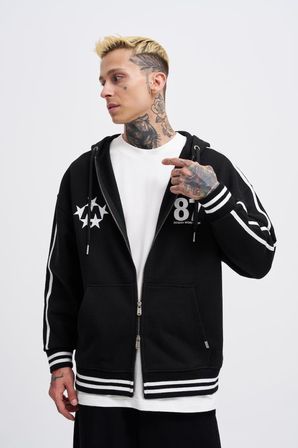Erkek M Star Logo Zip Jacket Siyah
