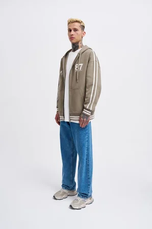 Erkek M Star Logo Zip Jacket Haki