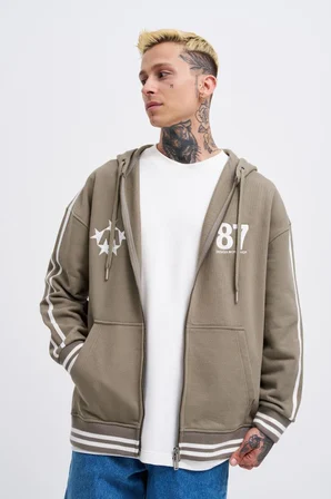 Erkek M Star Logo Zip Jacket Haki
