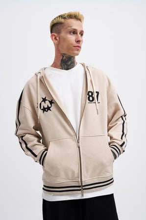 Erkek M Star Logo Zip Jacket Açık Bej