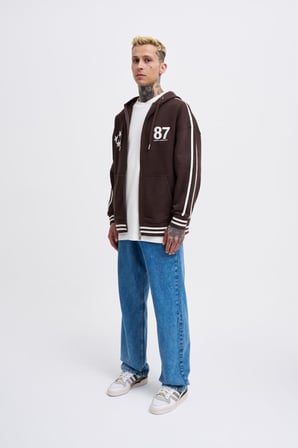 Erkek M Star Logo Zip Jacket Koyu Kahverengi