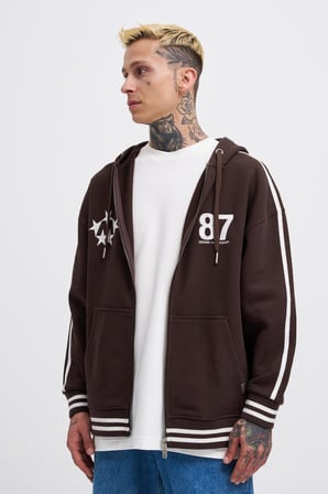 Erkek M Star Logo Zip Jacket Koyu Kahverengi