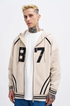 Erkek 87 Aplique Zip Jacket Açık Bej