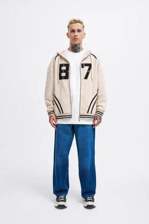 Erkek 87 Aplique Zip Jacket Açık Bej