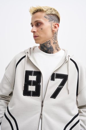 Erkek 87 Aplique Zip Jacket Uzay Grisi