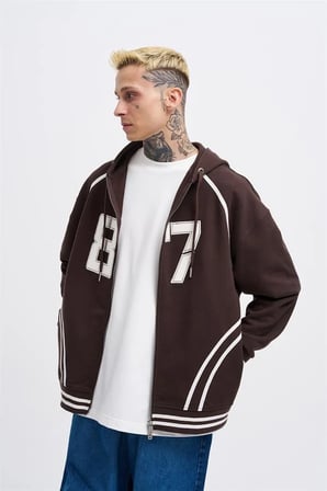 Erkek 87 Aplique Zip Jacket Koyu Kahverengi