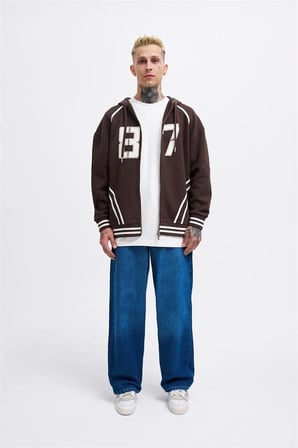 Erkek 87 Aplique Zip Jacket Koyu Kahverengi