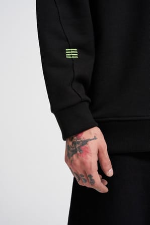 Erkek Distressed Stitch Polo Sweatshirt Siyah