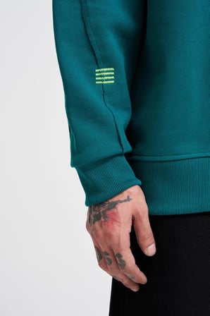 Erkek Distressed Stitch Polo Sweatshirt Yağ Yeşili