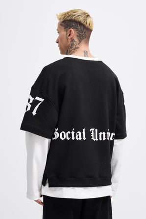 Erkek Contrast Layerd Sweatshirt Siyah-Ekru