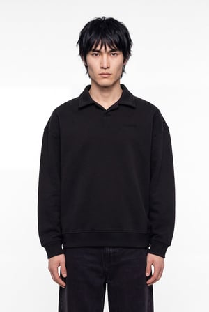 Erkek Basic Diagonal Polo Sweatshirt Siyah