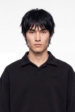 Erkek Basic Diagonal Polo Sweatshirt Siyah