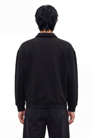 Erkek Basic Diagonal Polo Sweatshirt Siyah