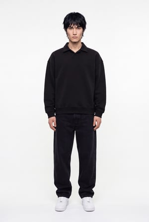 Erkek Basic Diagonal Polo Sweatshirt Siyah