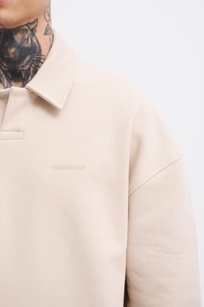 Erkek Basic Diagonal Polo Sweatshirt Açık Bej