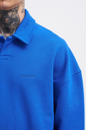 Erkek Basic Diagonal Polo Sweatshirt Açık Mavi
