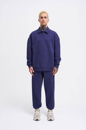 Erkek Basic Diagonal Polo Sweatshirt Gece Mavisi