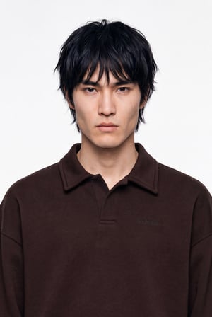 Erkek Basic Diagonal Polo Sweatshirt Koyu Kahverengi