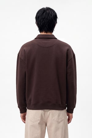 Erkek Basic Diagonal Polo Sweatshirt Koyu Kahverengi