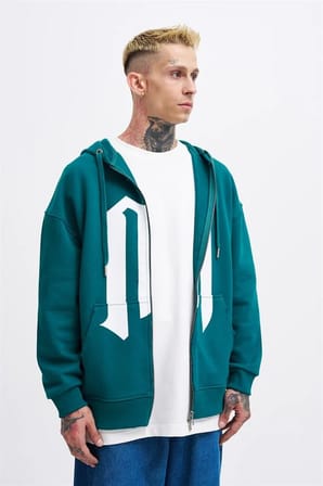 Erkek M Logo Zip Jacket Yağ Yeşili