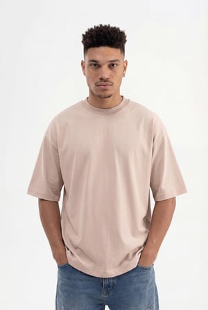 Erkek Basic Super Pamuklu Oversize Tişört Taş