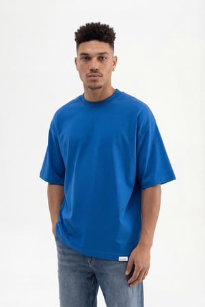 Erkek Basic Super Pamuklu Oversize Tişört Saks Mavi