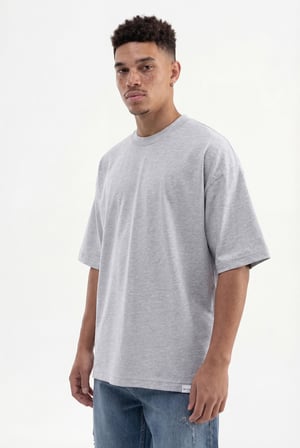 Erkek Basic Super Pamuklu Oversize Tişört Gri Melanj