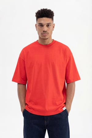 Erkek Basic Super Pamuklu Oversize Tişört Nar