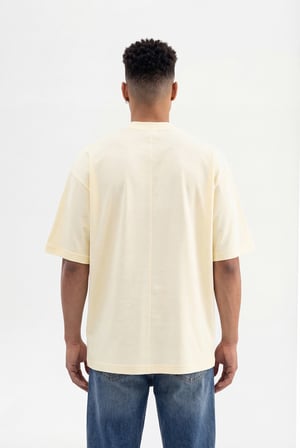 Erkek Basic Super Pamuklu Oversize Tişört Açık Sarı