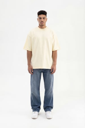 Erkek Basic Super Pamuklu Oversize Tişört Açık Sarı