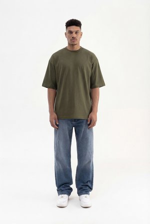Erkek Basic Super Pamuklu Oversize Tişört Koyu Haki