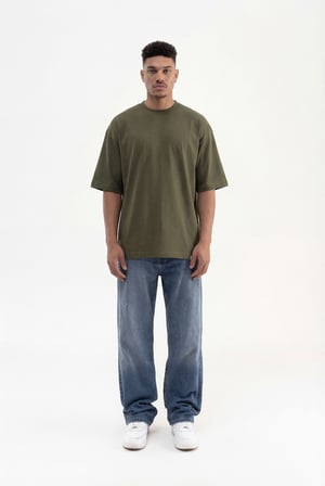Erkek Basic Super Pamuklu Oversize Tişört Koyu Haki