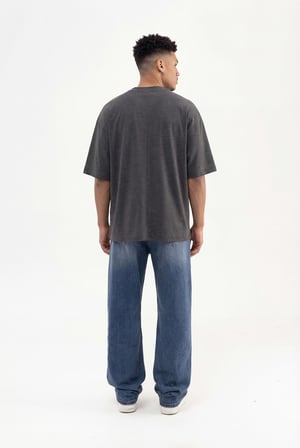 Erkek Basic Super Pamuklu Oversize Tişört Koyu Antrasit