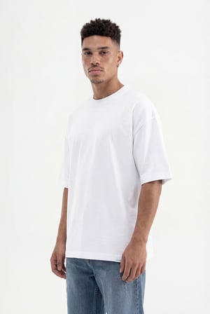Erkek Basic Super Pamuklu Oversize Tişört Beyaz