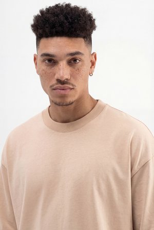 Erkek Basic Super Pamuklu Oversize Tişört Bej