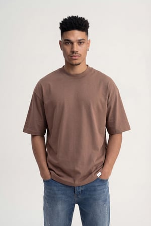 Erkek Basic Super Pamuklu Oversize Tişört Kakao