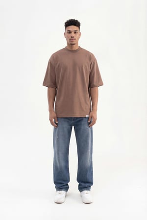 Erkek Basic Super Pamuklu Oversize Tişört Kakao