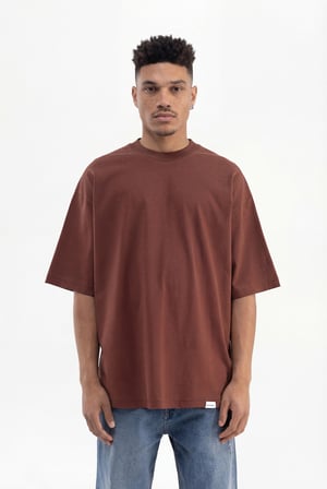 Erkek Basic Super Pamuklu Oversize Tişört Çikolata