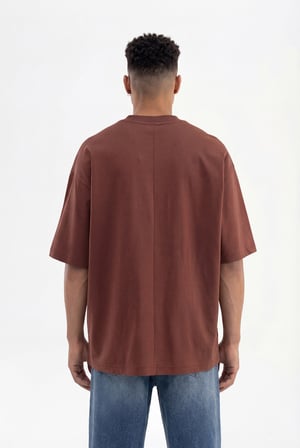 Erkek Basic Super Pamuklu Oversize Tişört Çikolata