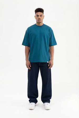 Erkek Basic Super Pamuklu Oversize Tişört Koyu Petrol