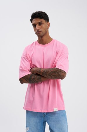 Erkek Basic Super Pamuklu Oversize Tişört Şeker Pembe