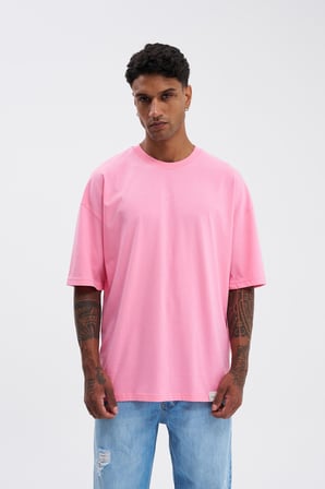 Erkek Basic Super Pamuklu Oversize Tişört Şeker Pembe
