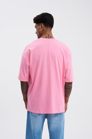Erkek Basic Super Pamuklu Oversize Tişört Şeker Pembe